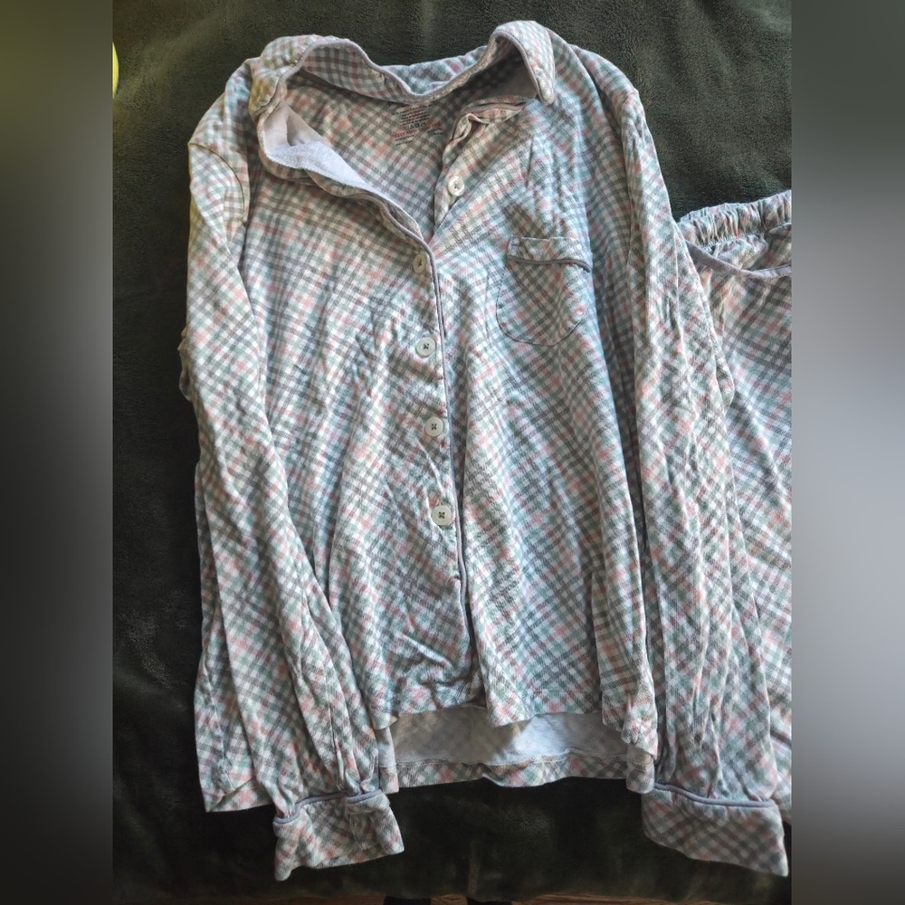 Plaid Button-Up Pajama Set